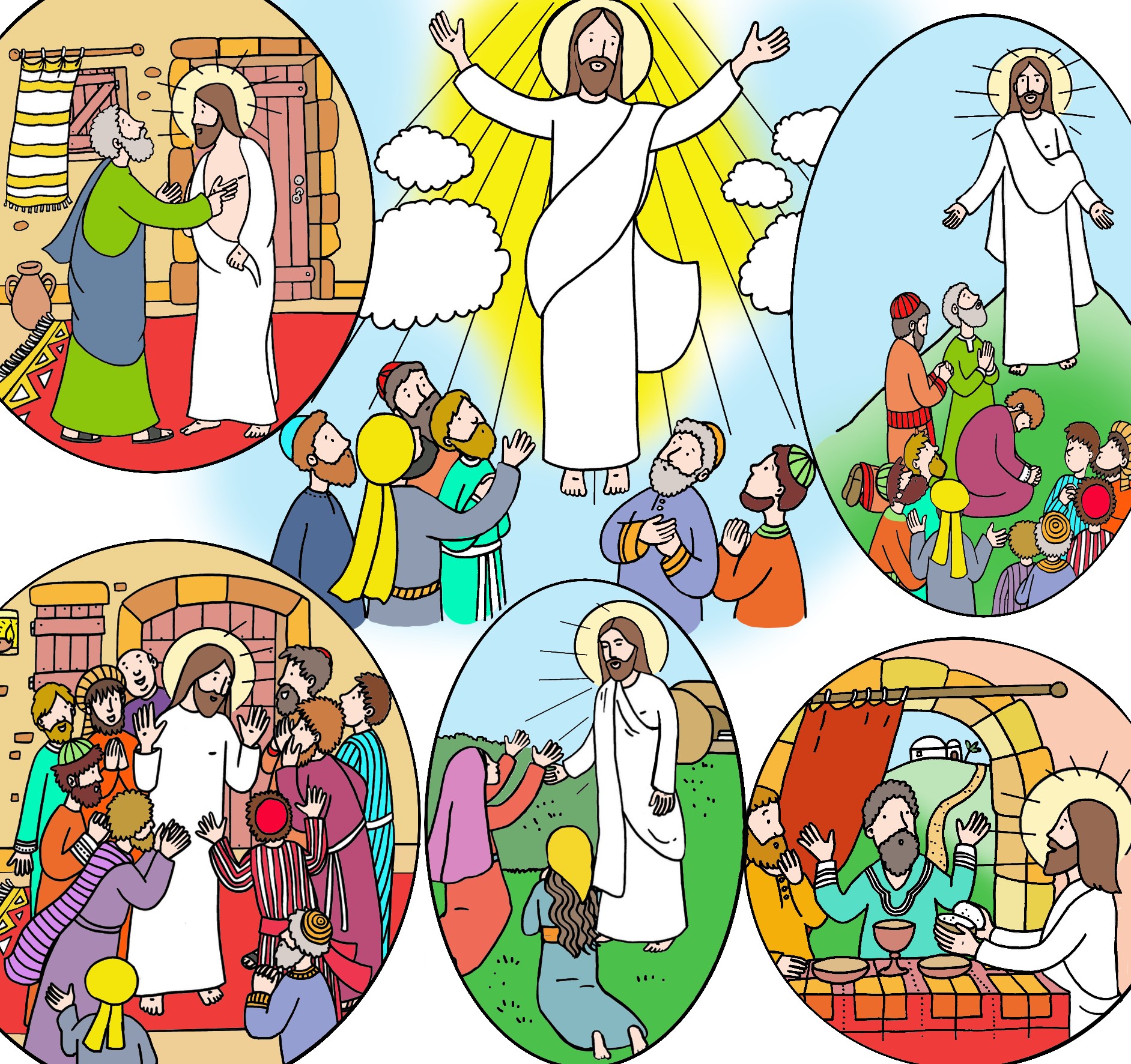 personnages de dessins animés de Jésus et de ses disciples